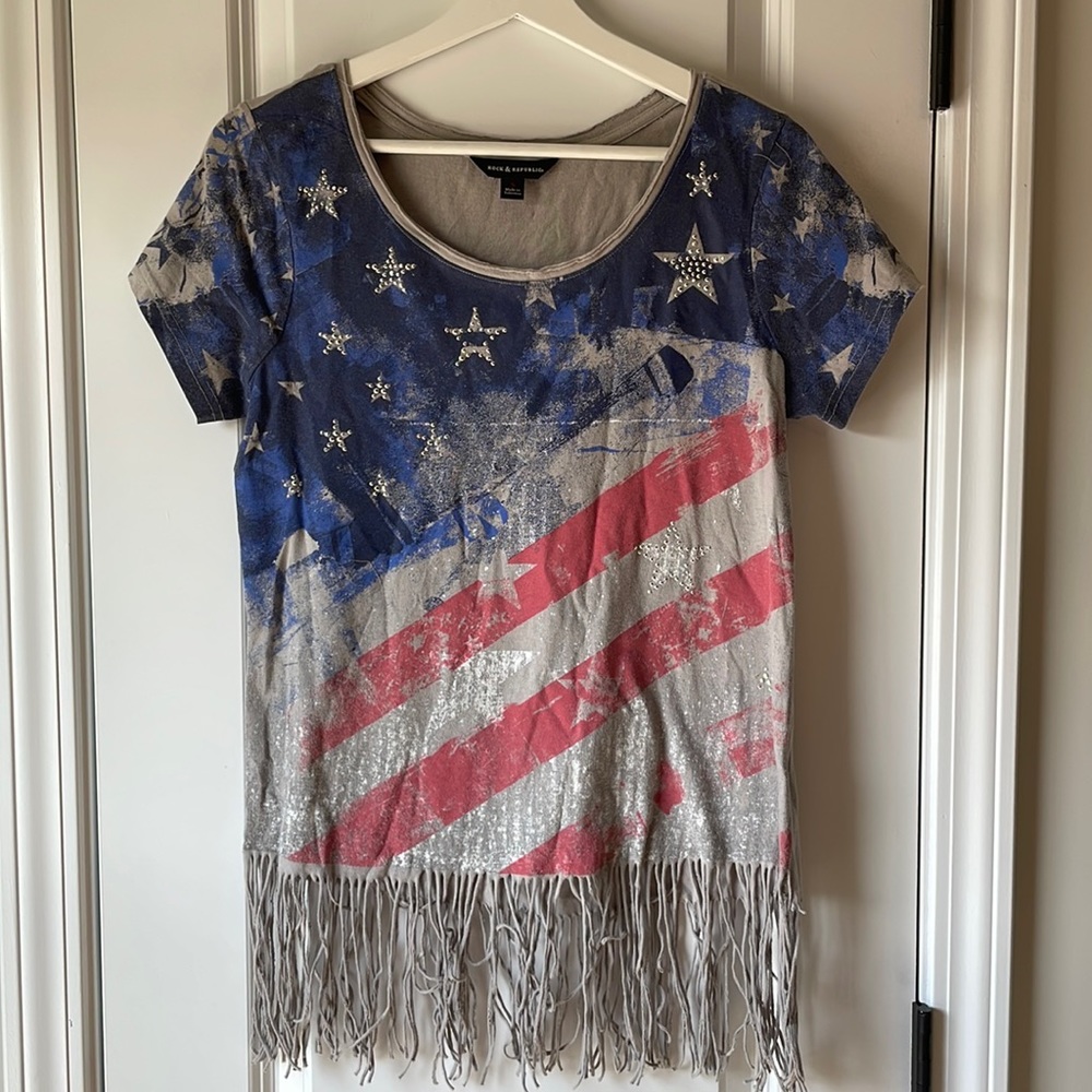 Rock & Republic Women’s Small USA T-shirt Grey 100% Cotton Very Gently Worn